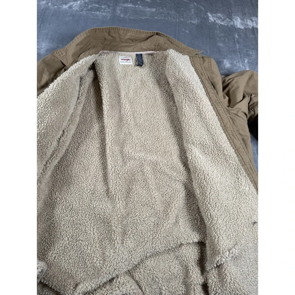 Wrangler Men's Sherpa Lined Workwear Jacket Coat Button Front Tan Brown Large